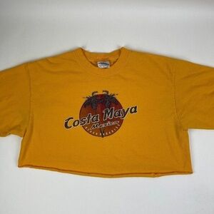 Yazbek Crop Tshirt Womens Large Yellow Costa Maya Mexico